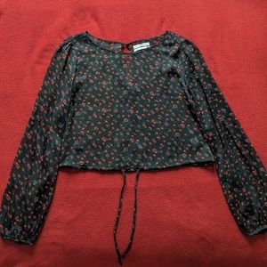 Urban Outfitters Sheer Black/Red Floral Long Sleeve Blouse